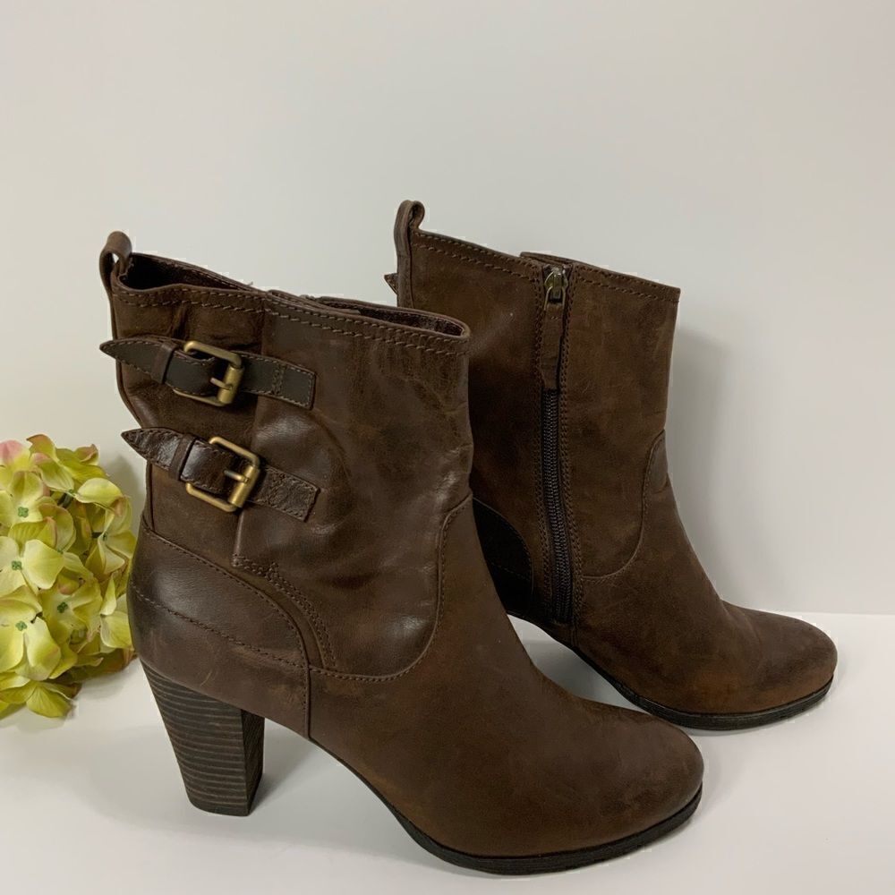 BIALA brown leather heeled ankle booties